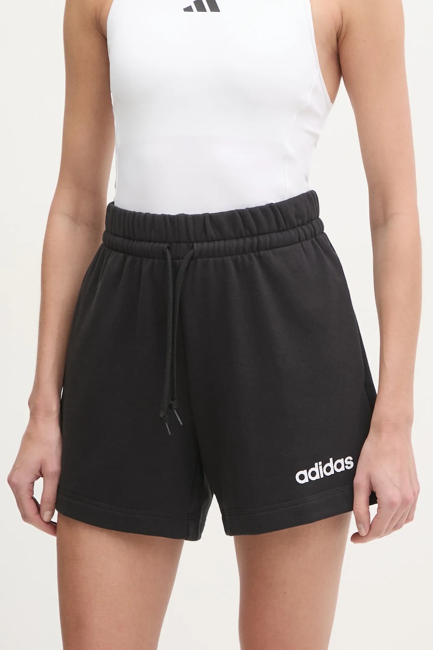 adidas pantaloni scurti Essentials Linear femei, culoarea negru, neted, medium waist, JG8639 adidas pantaloni scurti Essentials Linear femei, culoarea negru, neted, medium waist, JG8639