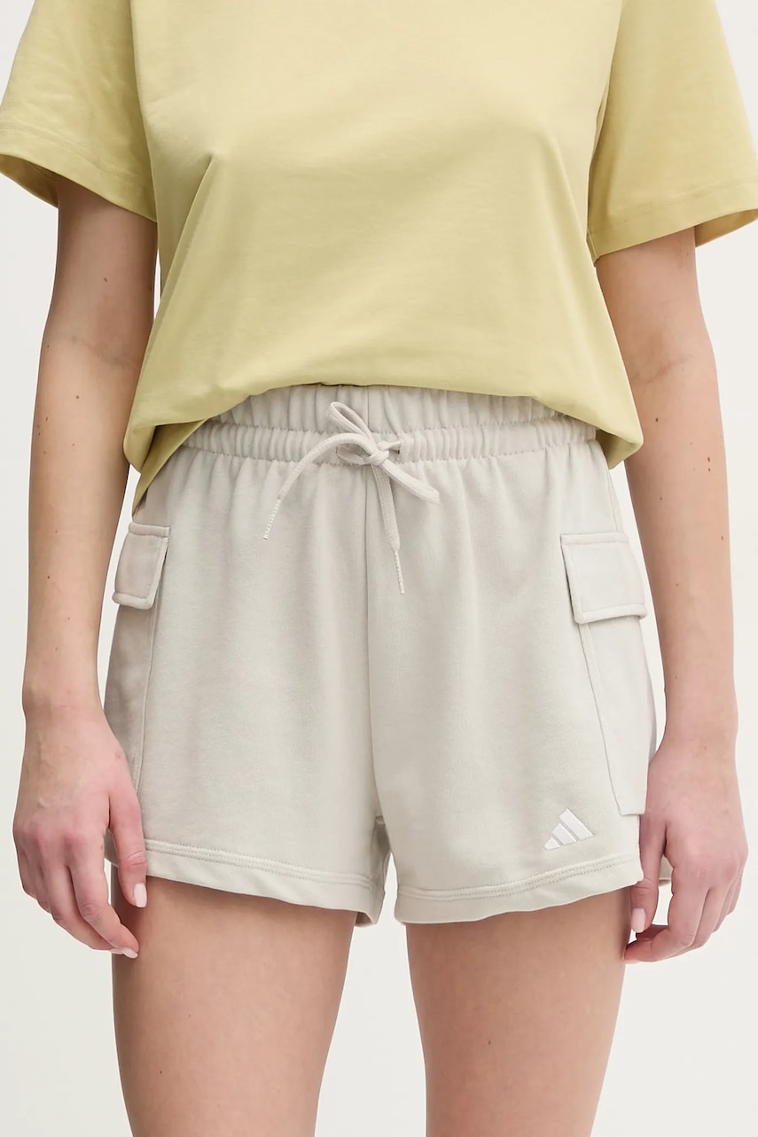 adidas pantaloni scurti Essentials femei, culoarea bej, neted, high waist, JC5699