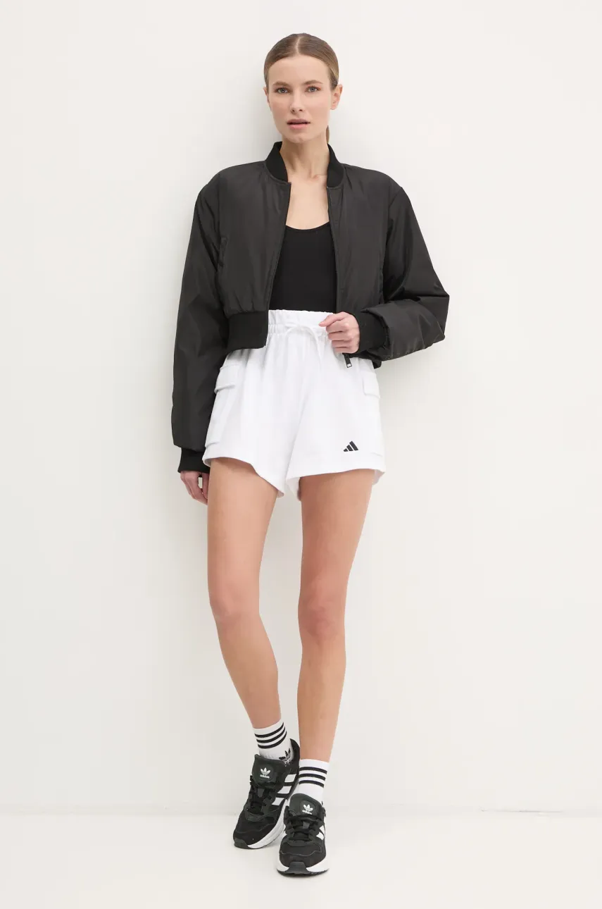 Шорты adidas Essentials женские цвет белый однотонные высокая посадка JD9945 Шорты adidas Essentials женские цвет белый однотонные высокая посадка JD9945