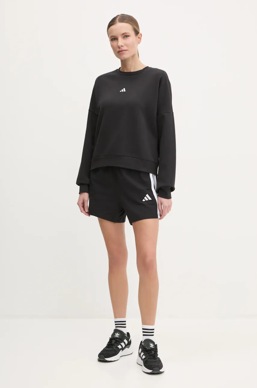 Шорты adidas Essentials женские цвет чёрный с узором высокая посадка JD0908 Шорты adidas Essentials женские цвет чёрный с узором высокая посадка JD0908
