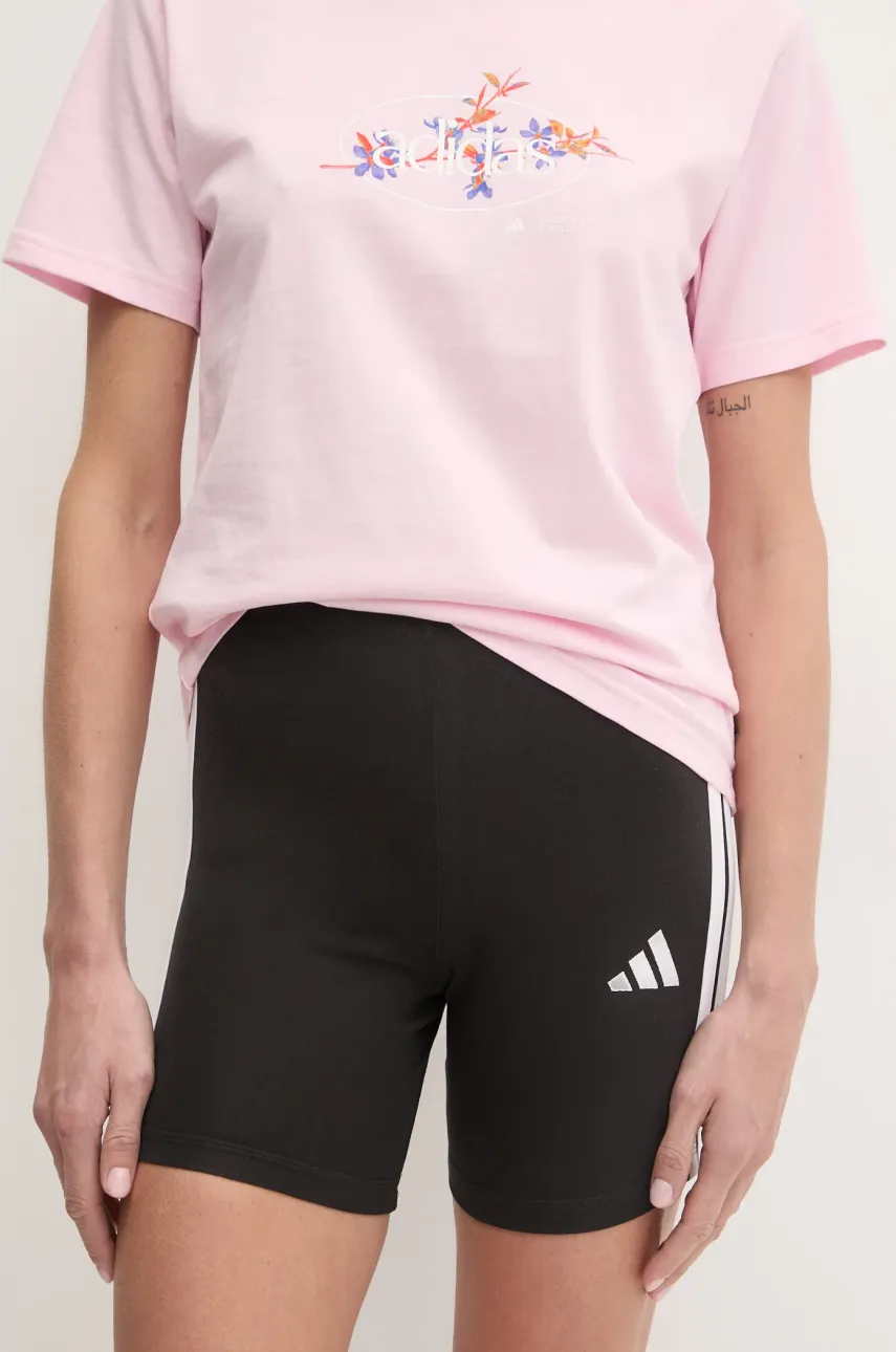 adidas pantaloni scurți Essentials femei, culoarea negru, cu imprimeu, high waist, JE1223