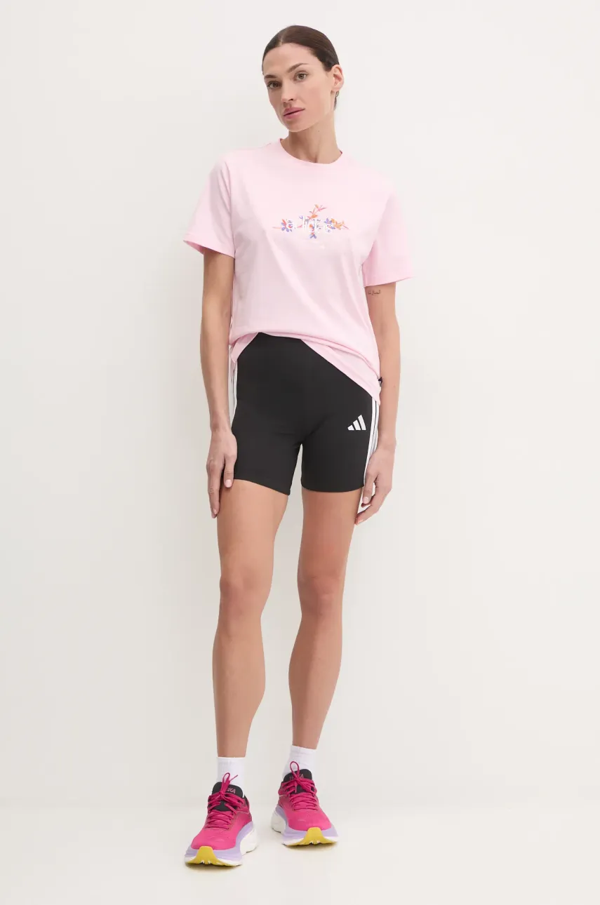 Шорты adidas Essentials женские цвет чёрный с аппликацией высокая посадка JE1223 Шорты adidas Essentials женские цвет чёрный с аппликацией высокая посадка JE1223