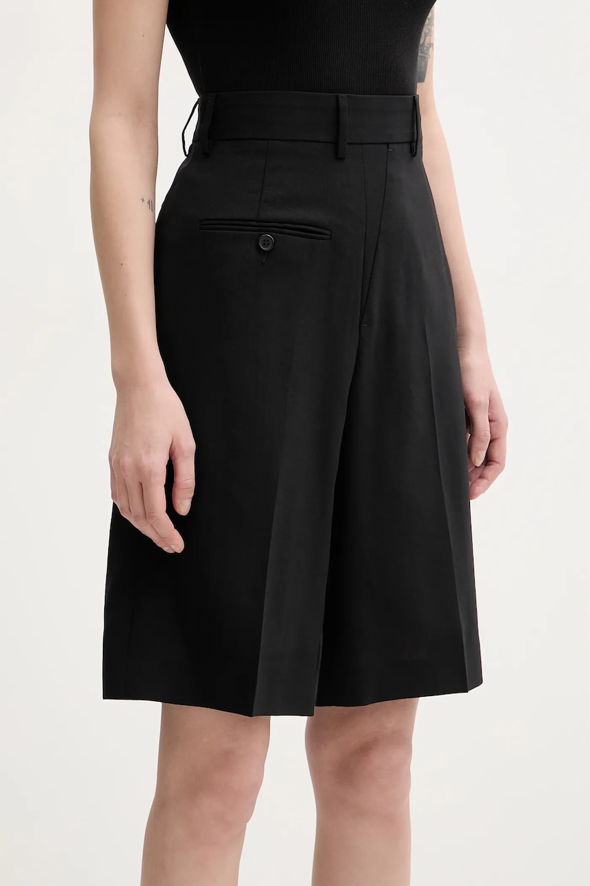 MM6 Maison Margiela pantaloni scurți din lână femei, culoarea negru, neted, high waist, S52MU0125 MM6 Maison Margiela pantaloni scurți din lână femei, culoarea negru, neted, high waist, S52MU0125