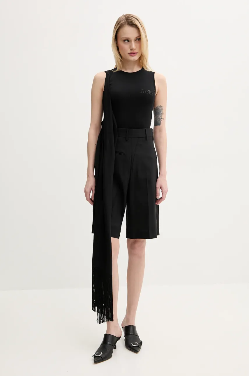 Шерстяные шорты MM6 Maison Margiela женские цвет чёрный однотонные высокая посадка S52MU0125 Шерстяные шорты MM6 Maison Margiela женские цвет чёрный однотонные высокая посадка S52MU0125