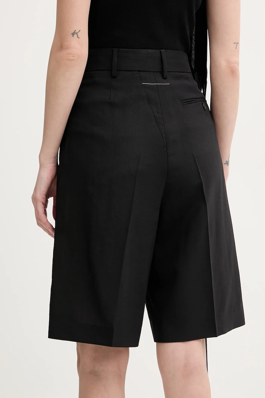 MM6 Maison Margiela gyapjú rövidnadrág női, fekete, sima, magas derekú, S52MU0125 termék 2. képe
