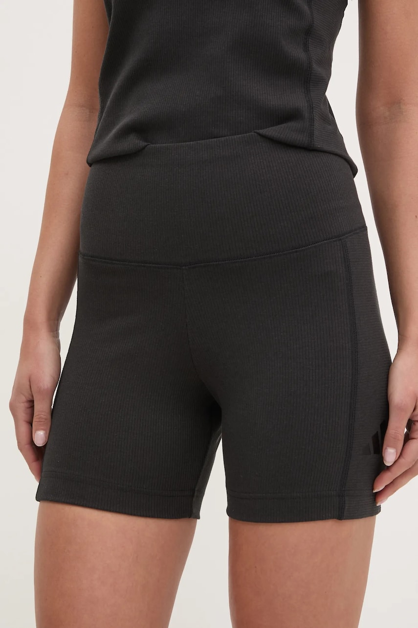 adidas pantaloni scurti ALL SZN RIB femei, culoarea negru, neted, high waist, JJ1231 adidas pantaloni scurti ALL SZN RIB femei, culoarea negru, neted, high waist, JJ1231
