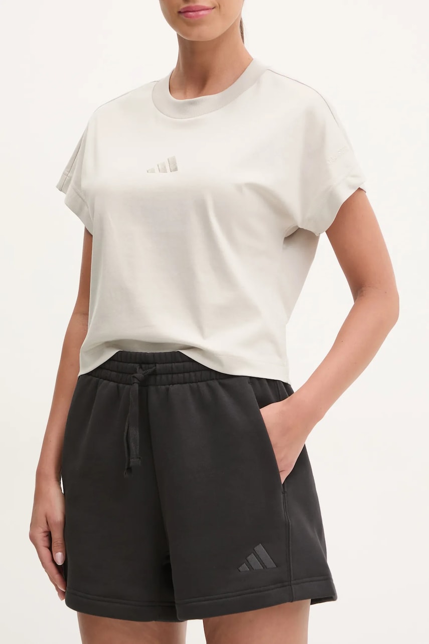 adidas pantaloni scurti ALL SZN femei, culoarea negru, cu imprimeu, high waist, JI6529 adidas pantaloni scurti ALL SZN femei, culoarea negru, cu imprimeu, high waist, JI6529