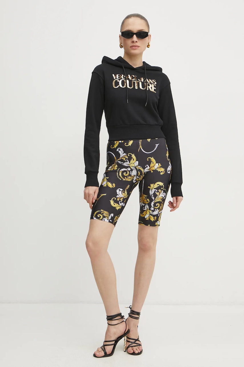 Шорты Versace Jeans Couture женские цвет чёрный с узором средняя посадка 78HAC106 JS470 Шорты Versace Jeans Couture женские цвет чёрный с узором средняя посадка 78HAC106 JS470