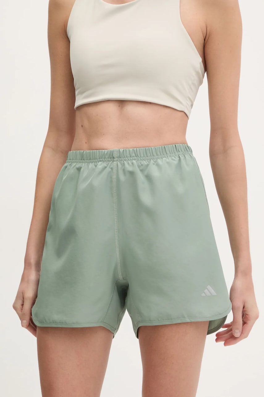 adidas Performance pantaloni scurți de alergare Run It culoarea verde, neted, high waist, JD2341