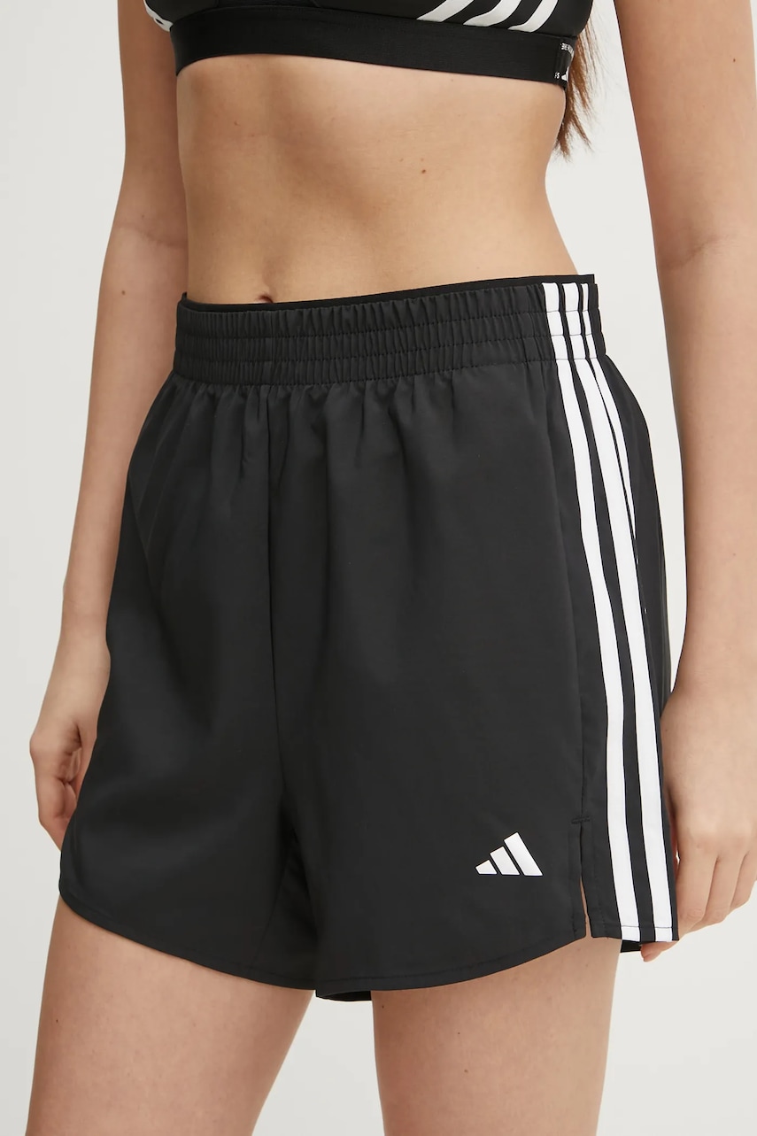 adidas Performance pantaloni scurți de antrenament 3 Stripes culoarea negru, cu imprimeu, high waist, JF4359 adidas Performance pantaloni scurți de antrenament 3 Stripes culoarea negru, cu imprimeu, high waist, JF4359