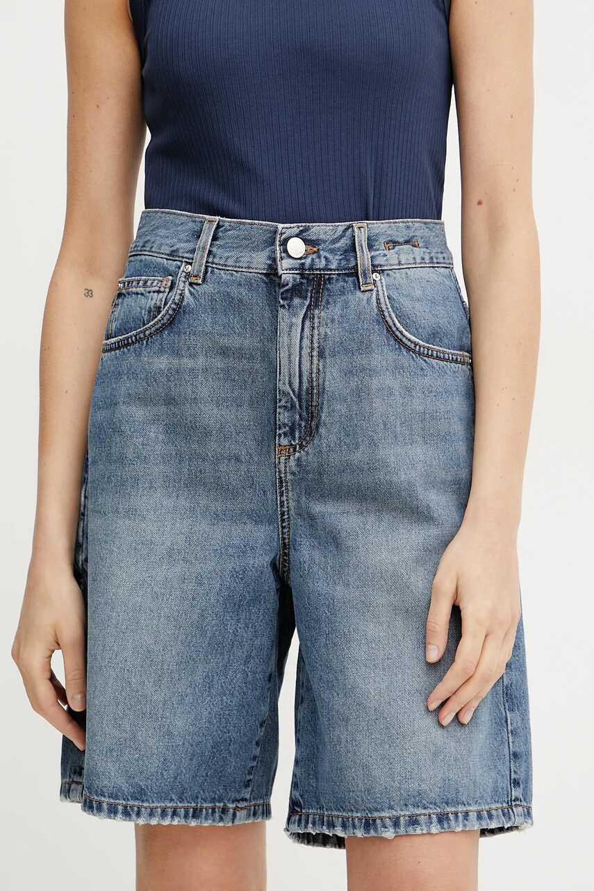 Marella pantaloni scurti jeans SHORT femei, neted, high waist, 2513141024200