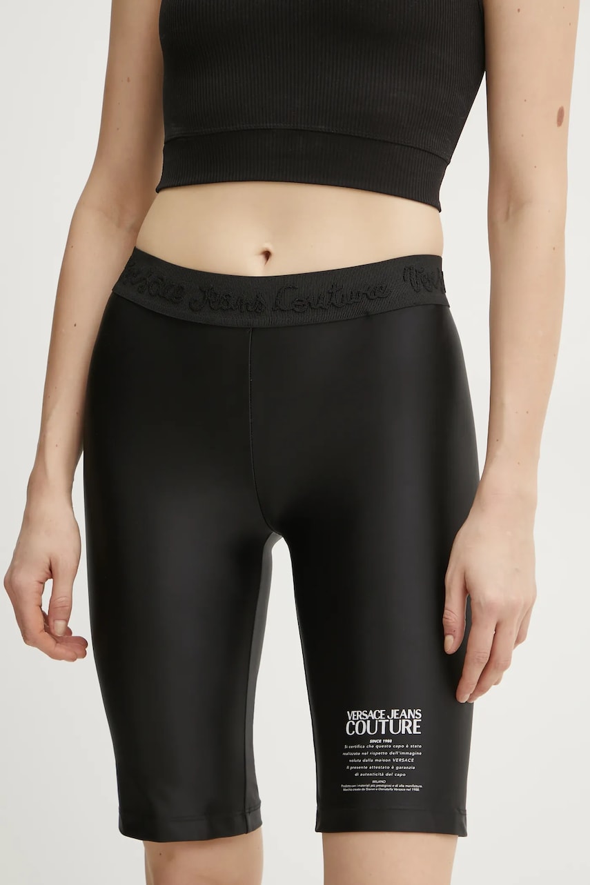 Versace Jeans Couture pantaloni scurti femei, culoarea negru, cu imprimeu, medium waist, 78HAC1A6 J0223 Versace Jeans Couture pantaloni scurti femei, culoarea negru, cu imprimeu, medium waist, 78HAC1A6 J0223