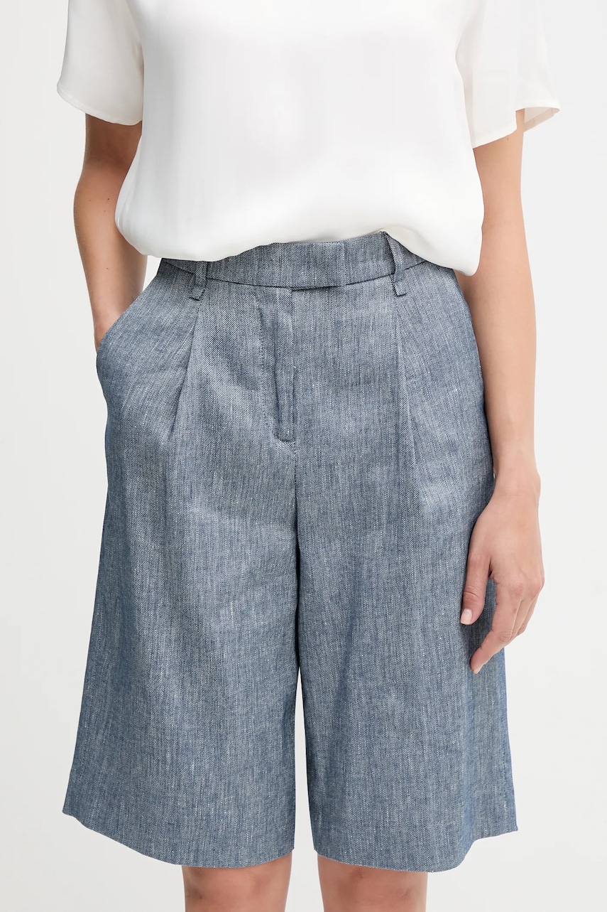 Sisley pantaloni scurti din in melanj, high waist, 4MNUL901J