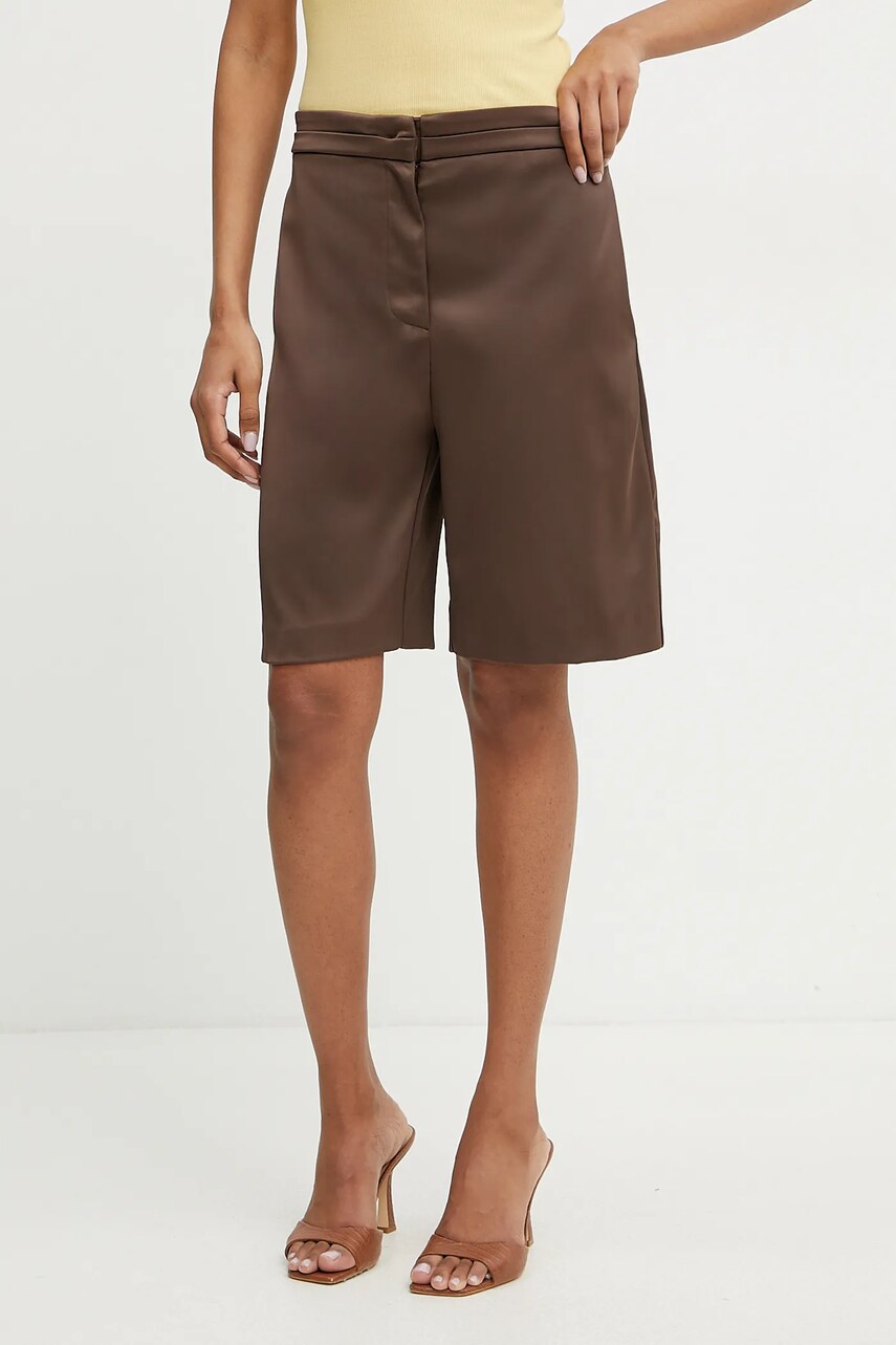 Levně Kraťasy Patrizia Pepe dámské, hnědá barva, hladké, high waist, 2P1663 A563