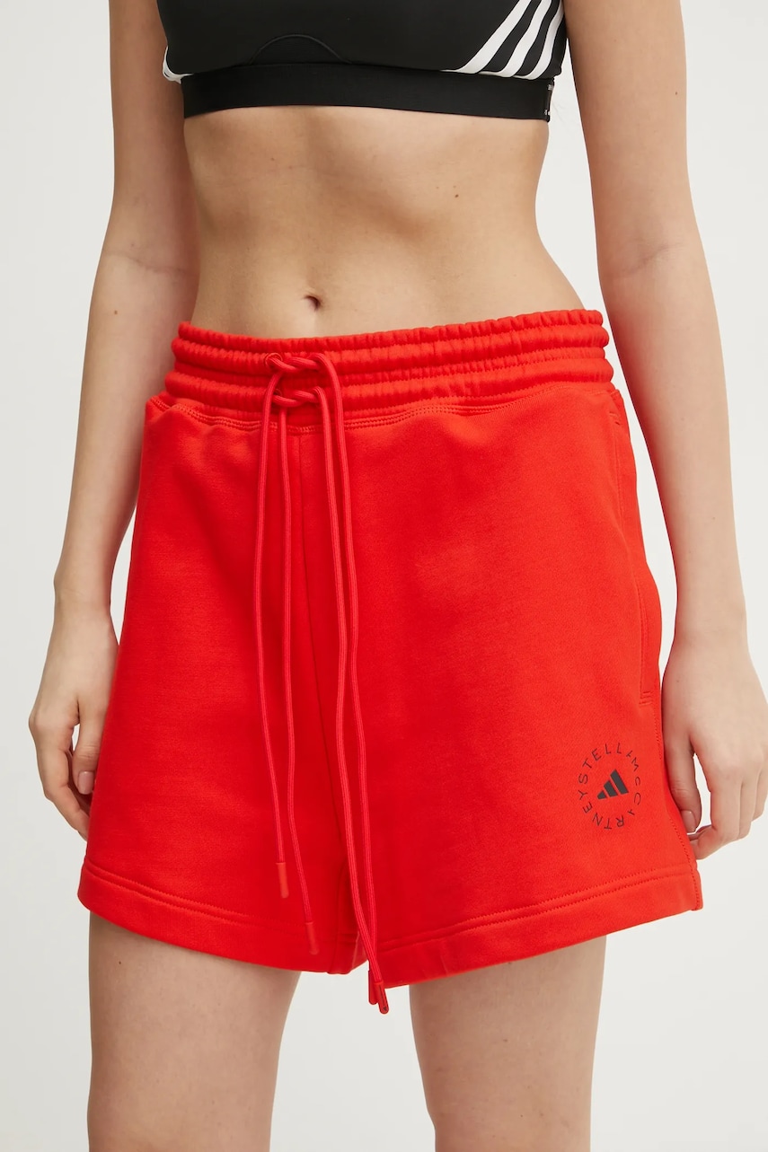 adidas by Stella McCartney pantaloni scurti femei, culoarea rosu, neted, high waist, JD4668 adidas by Stella McCartney pantaloni scurti femei, culoarea rosu, neted, high waist, JD4668
