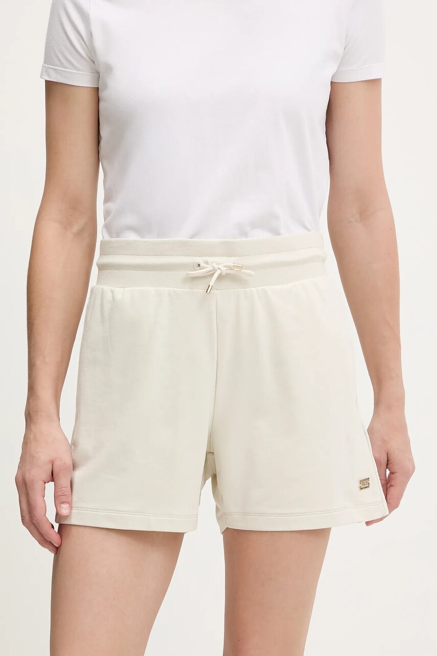 Levně Kraťasy EA7 Emporio Armani dámské, béžová barva, medium waist, AF13135.7W000079