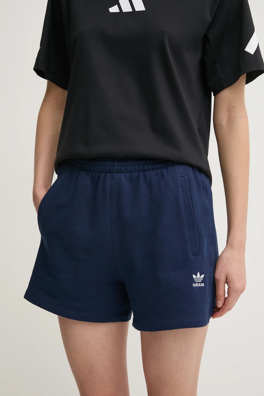 adidas Originals pantaloni scurti Essential femei, culoarea albastru marin, neted, high waist, JC8976 adidas Originals pantaloni scurti Essential femei, culoarea albastru marin, neted, high waist, JC8976