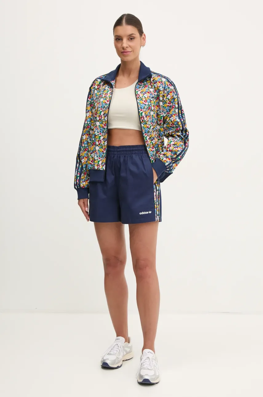Шорты adidas Originals Liberty женские цвет синий с узором высокая посадка JC7777 Шорты adidas Originals Liberty женские цвет синий с узором высокая посадка JC7777