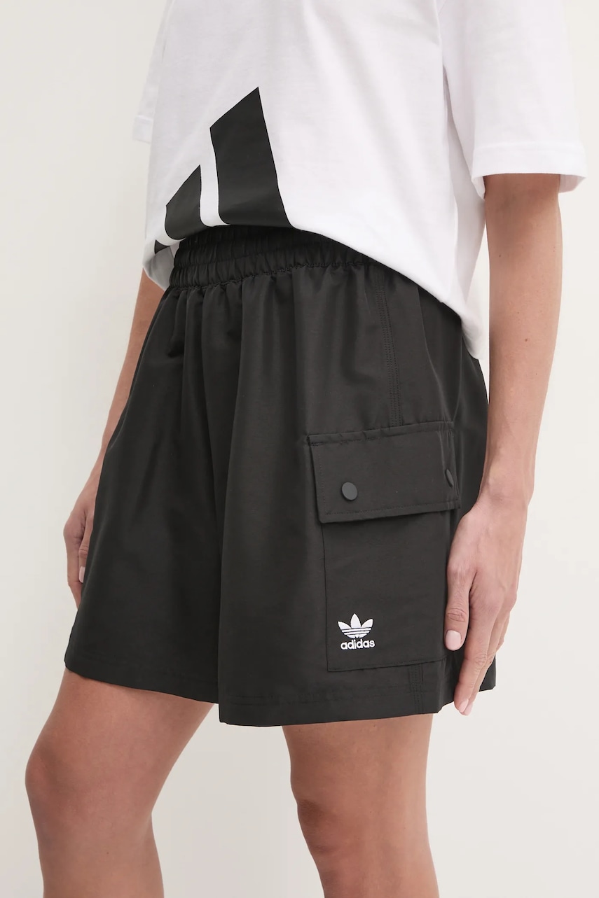 adidas Originals pantaloni scurti Essential femei, culoarea negru, neted, high waist, JD1514