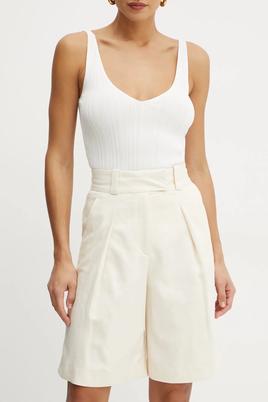 Ivy Oak pantaloni scurti femei, culoarea bej, uni, high waist, IO115171