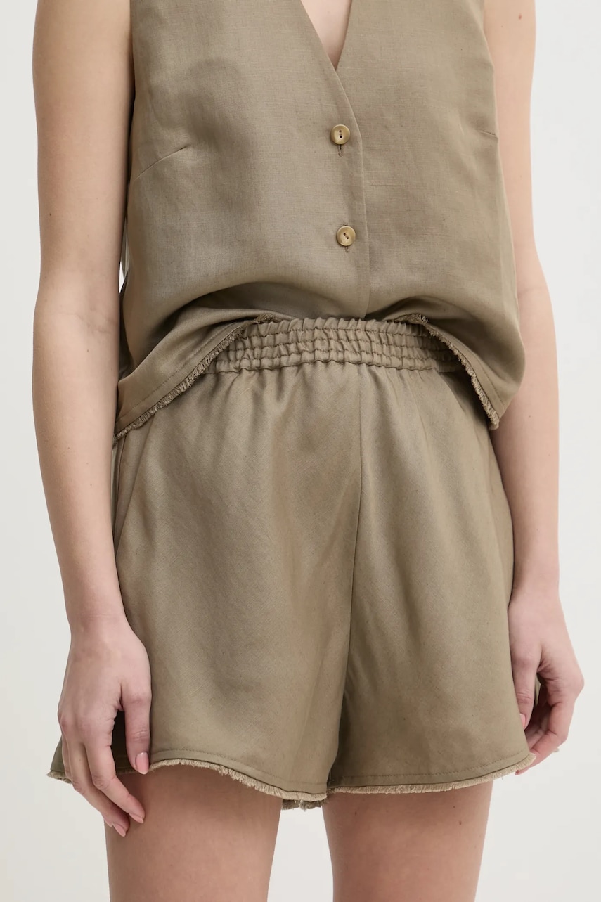 Ivy Oak pantaloni scurti din in culoarea verde, neted, high waist, IO115201