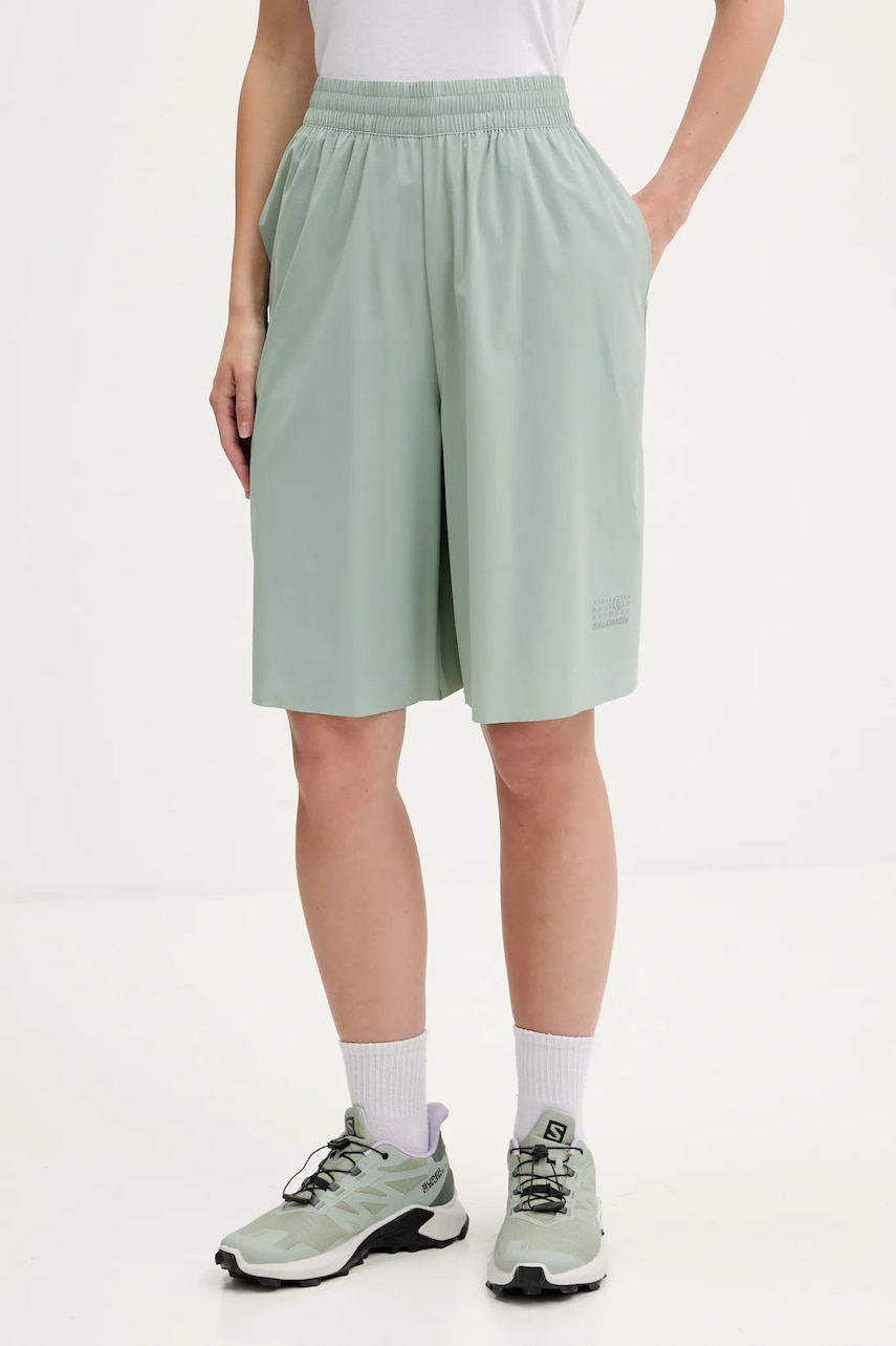 MM6 Maison Margiela pantaloni scurți culoarea verde, uni, high waist, S52MU0131.M35417 MM6 Maison Margiela pantaloni scurți culoarea verde, uni, high waist, S52MU0131.M35417