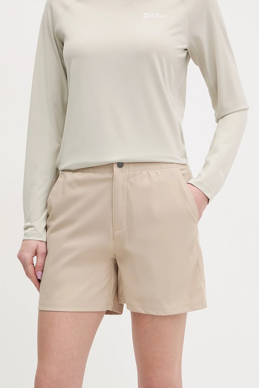 Columbia pantaloni scurți outdoor Cedar Crest culoarea bej, uni, high waist, 2119823