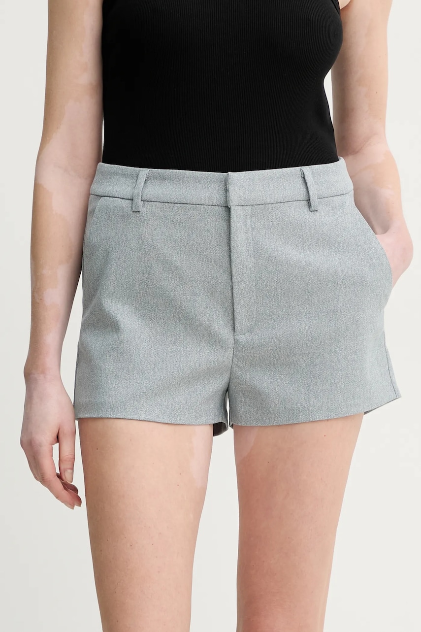 Gestuz pantaloni scurti femei, culoarea gri, melanj, medium waist, 10910018