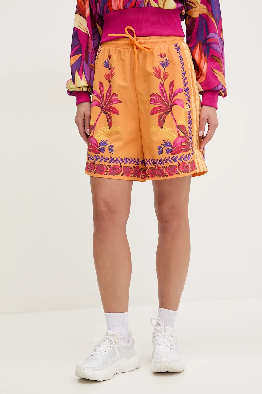 adidas pantaloni scurti x Farm Rio femei, culoarea portocaliu, modelator, high waist, JD6289 adidas pantaloni scurti x Farm Rio femei, culoarea portocaliu, modelator, high waist, JD6289