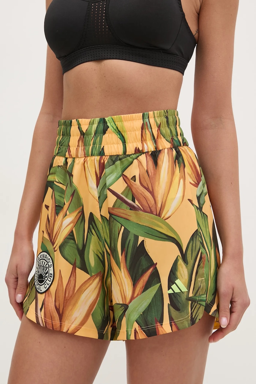 adidas Performance pantaloni scurți de antrenament x Farm Rio culoarea galben, modelator, high waist, JD6278 adidas Performance pantaloni scurți de antrenament x Farm Rio culoarea galben, modelator, high waist, JD6278