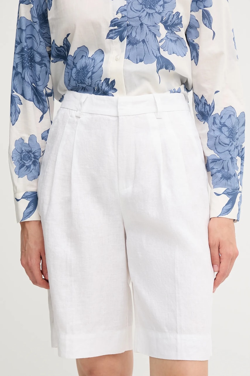 Levně Lněné kraťasy OUI dámské, bílá barva, high waist, 92922