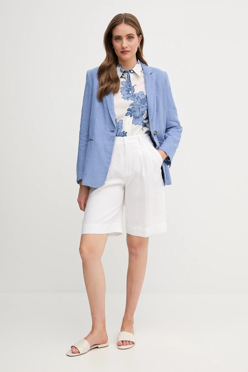 Льняные шорты OUI цвет белый однотонная высокая посадка 92922