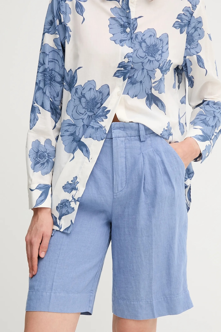 OUI pantaloni scurți din in neted, high waist, 92922