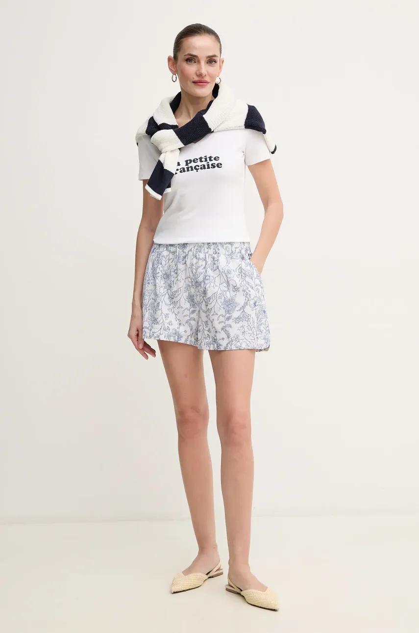 Льняные шорты Pepe Jeans DARCY женские цвет белый с узором высокая посадка PL801157 Льняные шорты Pepe Jeans DARCY женские цвет белый с узором высокая посадка PL801157