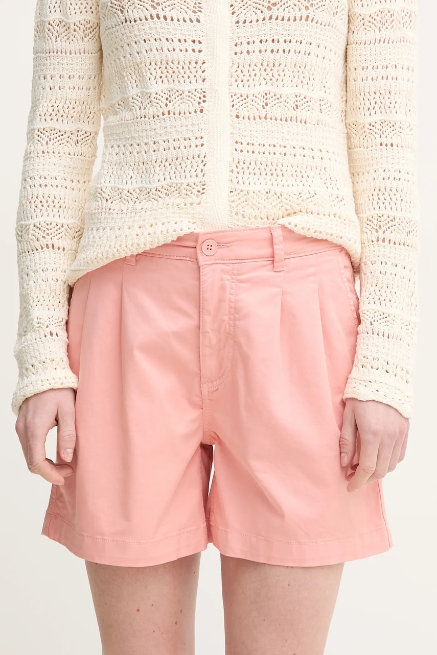 Pepe Jeans pantaloni scurți MID WAIST REGULAR CHINO SHORT VANIA femei, culoarea roz, uni, medium waist, PL801168 Pepe Jeans pantaloni scurți MID WAIST REGULAR CHINO SHORT VANIA femei, culoarea roz, uni, medium waist, PL801168
