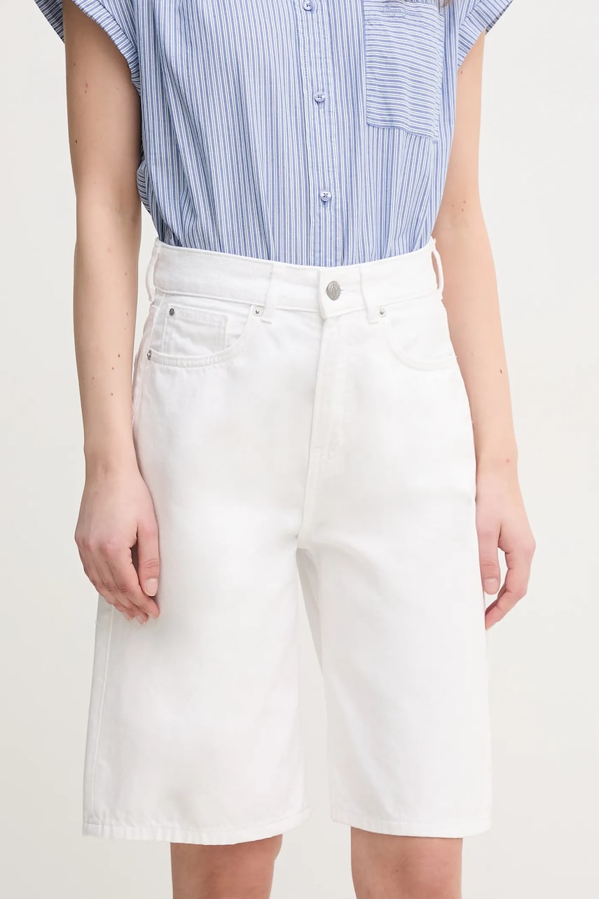 Pepe Jeans pantaloni scurti jeans BERMUDA SHORT UHW WHT femei, culoarea alb, neted, high waist, PL801181 Pepe Jeans pantaloni scurti jeans BERMUDA SHORT UHW WHT femei, culoarea alb, neted, high waist, PL801181