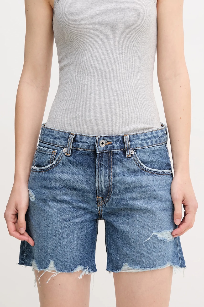 Pepe Jeans pantaloni scurți din bumbac REGULAR SHORT MW DISTRESSED femei, uni, medium waist, PL801186EE6 Pepe Jeans pantaloni scurți din bumbac REGULAR SHORT MW DISTRESSED femei, uni, medium waist, PL801186EE6