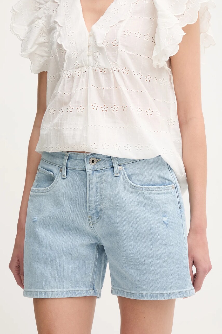 Pepe Jeans pantaloni scurți jeans REGULAR SHORT HW MABLE femei, uni, medium waist, PL801188PG8