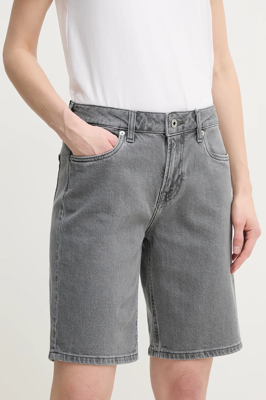 Pepe Jeans pantaloni scurti jeans BERMUDA SHORT HW femei, culoarea gri, neted, high waist, PL801189UN3 Pepe Jeans pantaloni scurti jeans BERMUDA SHORT HW femei, culoarea gri, neted, high waist, PL801189UN3