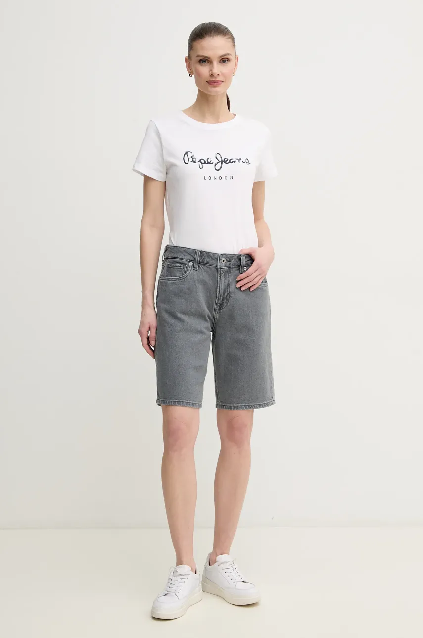 Джинсовые шорты Pepe Jeans BERMUDA SHORT HW женские цвет серый однотонные высокая посадка PL801189UN3 Джинсовые шорты Pepe Jeans BERMUDA SHORT HW женские цвет серый однотонные высокая посадка PL801189UN3