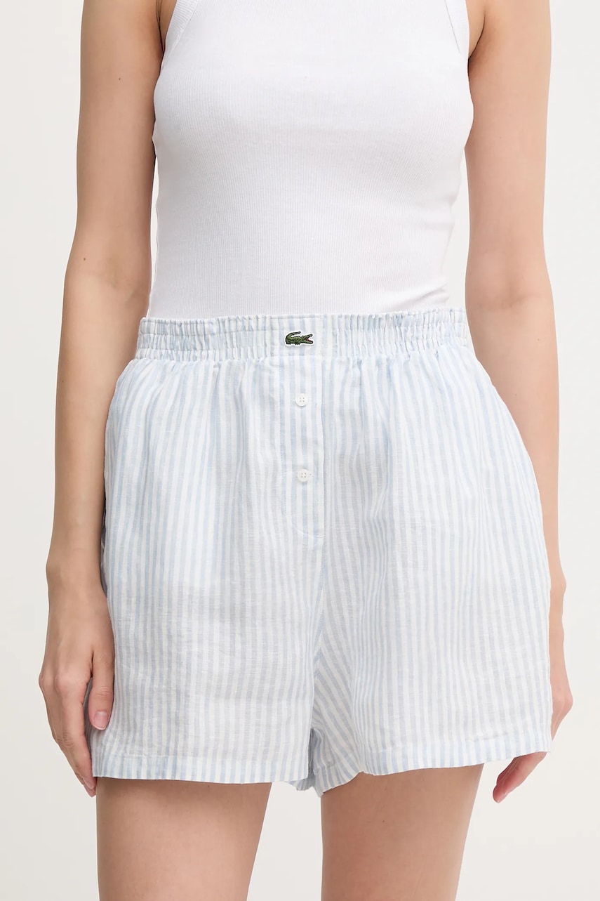 Lacoste pantaloni scurți din in cu imprimeu, high waist, FF0226