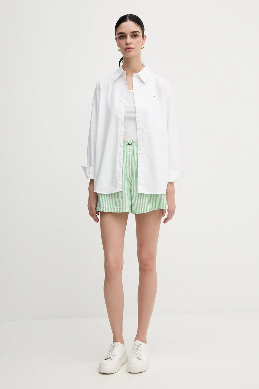 Льняные шорты Lacoste цвет зелёный узор высокая посадка FF0226