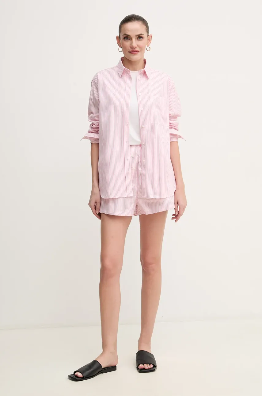 Хлопковые шорты Lacoste женские цвет розовый с узором высокая посадка FF9835 Хлопковые шорты Lacoste женские цвет розовый с узором высокая посадка FF9835