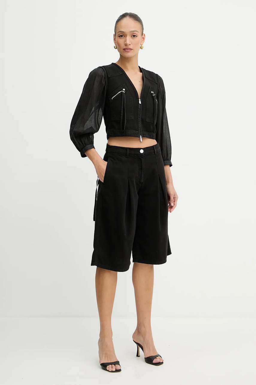 Хлопковые шорты Pinko цвет чёрный однотонные высокая посадка 105245 A2M8