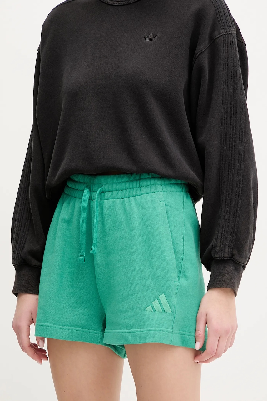 adidas pantaloni scurti din bumbac ALL SZN femei, culoarea verde, neted, high waist, JD4731 adidas pantaloni scurti din bumbac ALL SZN femei, culoarea verde, neted, high waist, JD4731
