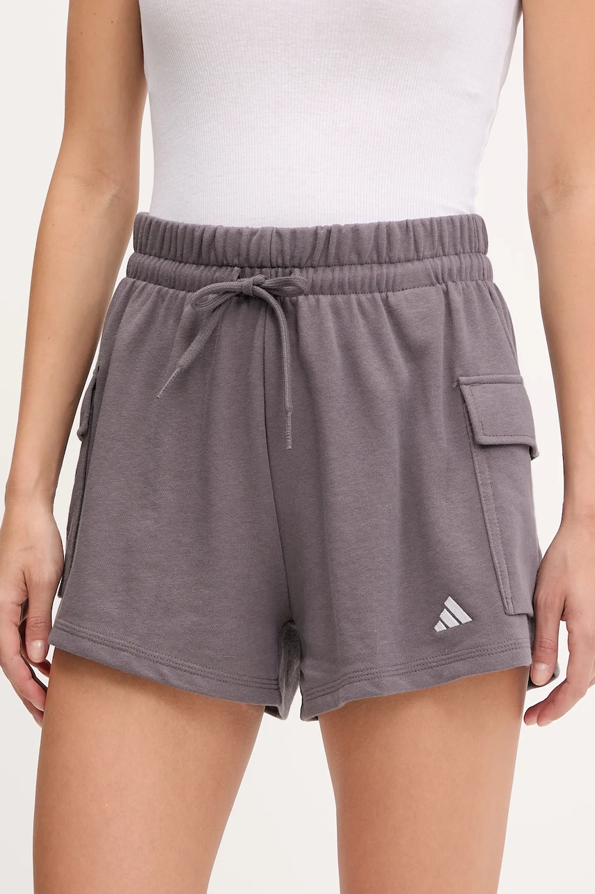 adidas pantaloni scurți Essentials culoarea violet, uni, high waist, JC5700