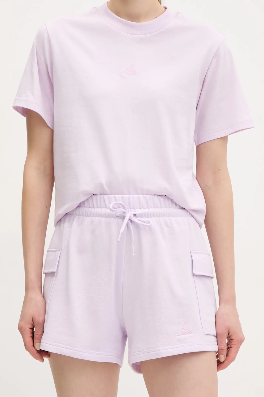 adidas pantaloni scurți copii Essentials femei, culoarea violet, uni, high waist, JC5701