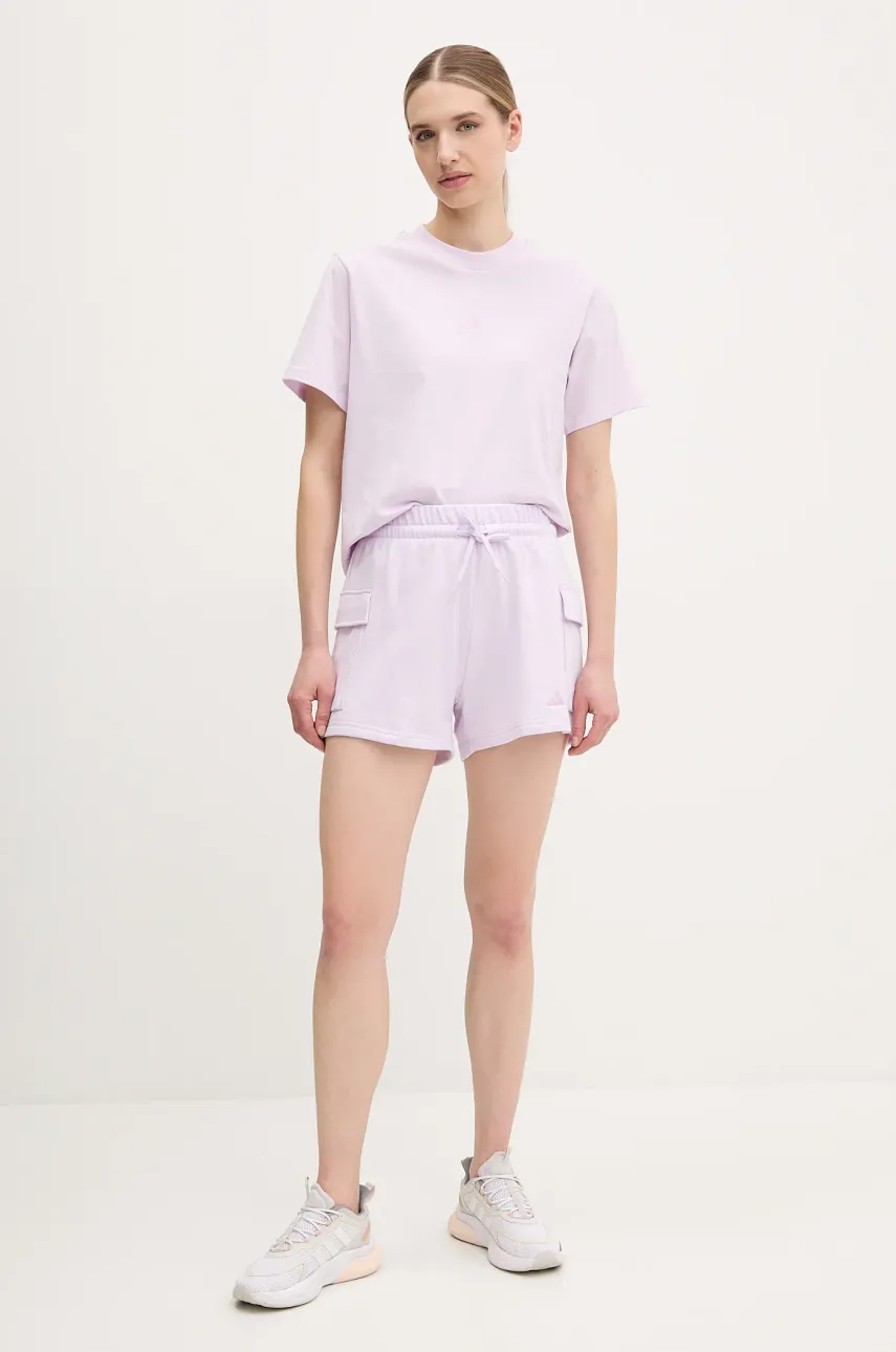 Детские шорты adidas Essentials женские цвет фиолетовый однотонные высокая посадка JC5701 Детские шорты adidas Essentials женские цвет фиолетовый однотонные высокая посадка JC5701