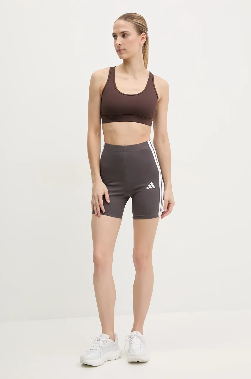 Шорты adidas Essentials женские цвет серый с аппликацией высокая посадка JD0915 Шорты adidas Essentials женские цвет серый с аппликацией высокая посадка JD0915