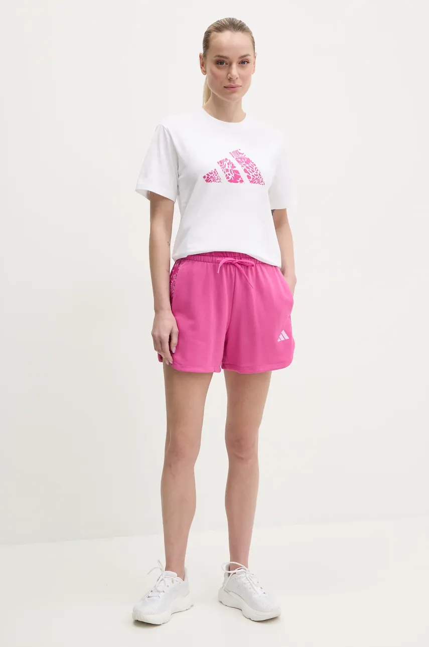 Шорты adidas W AOP Blur женские цвет розовый с аппликацией высокая посадка JG6223 Шорты adidas W AOP Blur женские цвет розовый с аппликацией высокая посадка JG6223